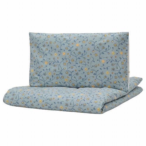 IKEA イケア 掛け布団カバー 枕カバー1枚 ベビーベッド用 ブルー ホワイト フローラルパターン 110x125 35x55cm m80573636 GULDVAVARE グルドヴァヴェレ キッズ ベビー用寝具 ベビーベッド ベビーふとんカバー シーツ おしゃれ シンプル 北欧 かわいい