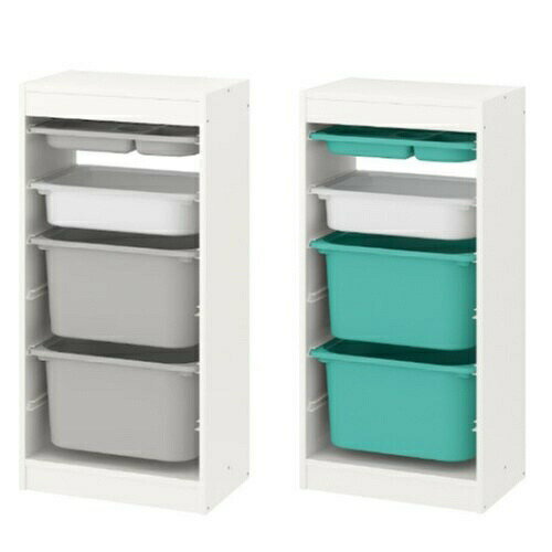 【セット商品】IKEA イケア 収納コンビネーション ホワイトトレイx1個 ボックスSサイズx1個 ボックスMサイズx2個 46x30x95cm v0044 TROFAST トロファスト 収納家具 子供部屋用インテリア おもちゃ箱 おしゃれ シンプル 北欧 かわいい