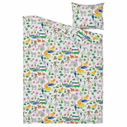 IKEA イケア 掛け布団カバー＆枕カバー マルチカラー ジャングル シングル 150x200cm 50x60cm m00595294 NATTHAGER ナットヘーゲル 子供部屋用インテリア 寝具 掛け布団カバー おしゃれ シンプル 北欧 かわいい
