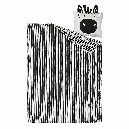 IKEA イケア 掛け布団カバー 枕カバー ブラック ホワイト シマウマ シングル 150x200cm 50x60cm m20595311 NATTHAGER ナットヘーゲル 子供部屋用インテリア 寝具 掛け布団カバー おしゃれ シンプル 北欧 かわいい