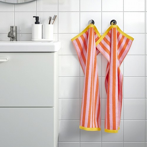 IKEA イケア ハンドタオル オレンジ ピンク ストライプ 40x70cm m90577224 SLANHOSTMAL スローンホストマル 日用品雑貨 バス用品 タオル フェイスタオル おしゃれ シンプル 北欧 かわいい