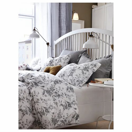 IKEA イケア 掛け布団カバー＆枕カバー2枚 ホワイト 白 グレー ダブル 200x200cm 50172824 ALVINE KVIST アルヴィーネ クヴィスト 寝具カバー シーツ 寝具カバーセット おしゃれ シンプル 北欧 かわいい ベッド