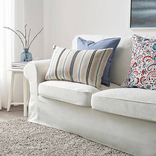 IKEA イケア クッションカバー ベージュ ブルー 青ストライプ 40x65cm n60447427 SMALSTAKRA