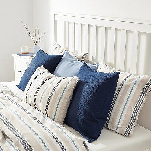 IKEA イケア クッションカバー ベージュ ブルー 青ストライプ 40x65cm n60447427 SMALSTAKRA