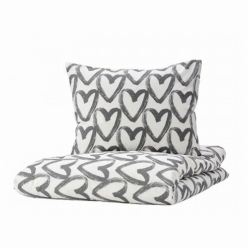 【あす楽】IKEA イケア 掛け布団カバー＆枕カバー2枚 ホワイト グレー ダブル 200x200cm n60466406 LYKTFIBBLA リクトフィッブラ 寝具カバーセット おしゃれ シンプル 北欧 かわいい ベッド