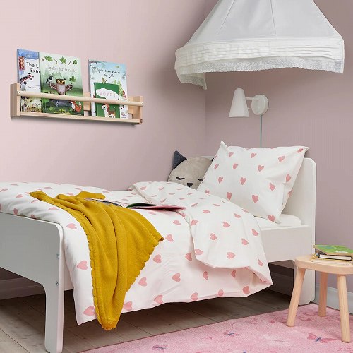 IKEA イケア 掛け布団カバー＆枕カバー ハート模様 ホワイト ピンク シングル 150x200cm 50x60cm m40504367 BARNDROM バーンドローム 子供部屋用インテリア 寝具 掛け布団カバー おしゃれ シンプル 北欧 かわいい ベビー ベッド