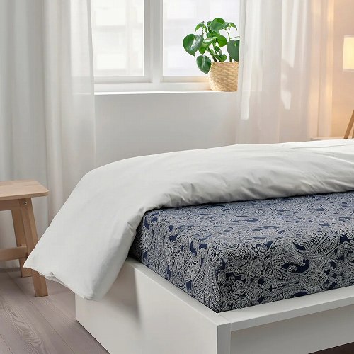 【あす楽】IKEA イケア ボックスシーツ ダークブルー ホワイト シングル 90x200cm m80501574 JATTEVALLMO イェッテヴァッルモ 寝具カバー ボックスシーツ おしゃれ シンプル 北欧 かわいい ベッド