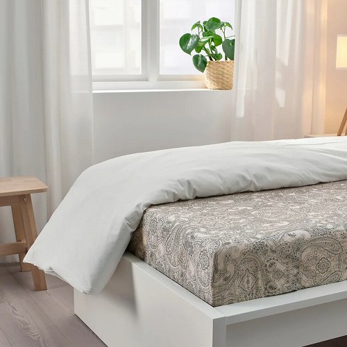 【あす楽】IKEA イケア ボックスシーツ ベージュ ダークグレー シングル 90x200cm m90501465 JATTEVALLMO イェッテヴァッルモ 寝具カバー ボックスシーツ おしゃれ シンプル 北欧 かわいい ベッド