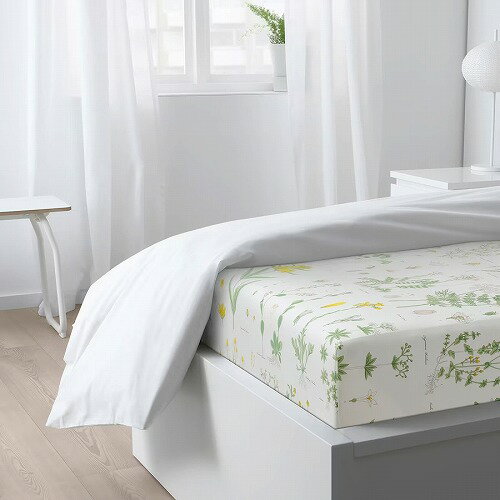 【あす楽】IKEA イケア ボックスシーツ ホワイト 白 フローラルパターン セミシングル 80x200cm m00541258 STRANDKRYPA ストランドクリパ 寝具カバー シーツ ベッド おしゃれ シンプル 北欧 かわいい