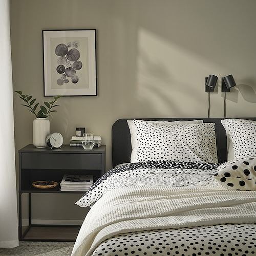 IKEA イケア 掛け布団カバー＆枕カバー ブラック ホワイト 水玉模様 ダブル 200x200cm 50x60cm m20591167 BJORKGRAMAL ビョルクグローマル インテリア 寝具カバー シーツ 掛け布団カバー おしゃれ シンプル 北欧 かわいい