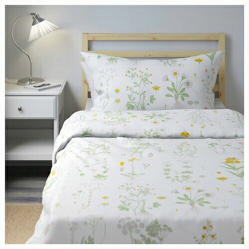 IKEA イケア 掛け布団カバー＆枕カバー フローラルパターン ホワイト シングル 150x200cm 50x60cm m40282936 STRANDKRYPA ストランドクリパ 寝具 寝具カバー シーツ 掛け布団 寝具カバーセット おしゃれ シンプル 北欧 かわいい
