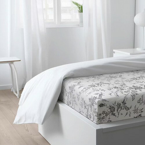 【あす楽】IKEA イケア ボックスシーツ ホワイト 白 グレー セミダブル 120x200cm m90541211 ALVINE KVIST アルヴィーネ クヴィスト 寝具カバー シーツ ベッド おしゃれ シンプル 北欧 かわいい