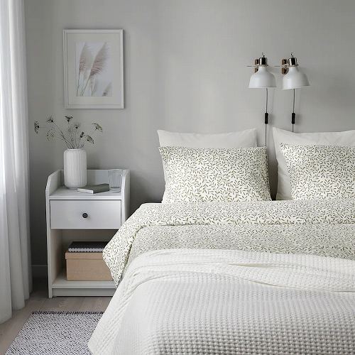 IKEA イケア 掛け布団カバー 枕カバー ホワイト グリーン シングル 150x200cm 50x60cm m90549491 SORGMANTEL ソリマンテル 寝具カバー シーツ 寝具カバーセット おしゃれ シンプル 北欧 かわいい