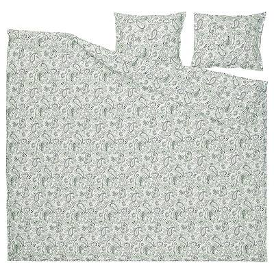 IKEA イケア 掛け布団カバー＆枕カバー グリーン ホワイト ダブル 200x200cm 50x60cm m00579411 RODGERSIA ロドゲルシア インテリア 寝具 寝具カバー シーツ 寝具カバーセット おしゃれ シンプル 北欧 かわいい