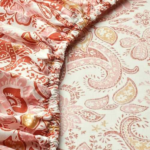 IKEA イケア ボックスシーツ ピンク ホワイト セミダブル 120x200cm m40579616 RODGERSIA ロドゲルシア インテリア 寝具 寝具カバー シーツ ボックスシーツ おしゃれ シンプル 北欧 かわいい