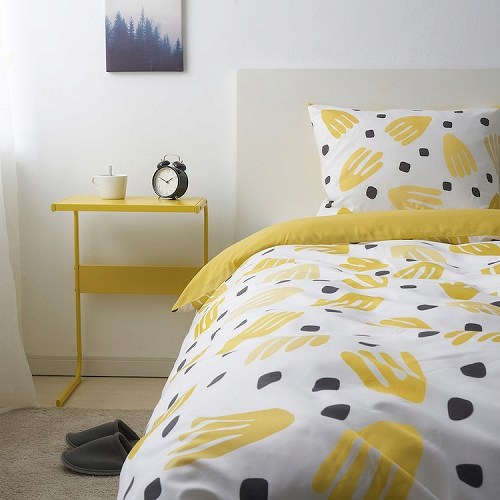 IKEA イケア ベッドリネン2点セット イエロー ホワイト シングル 150x200cm m50576759 BRUKSVARA ブルクスヴァーラ 寝具カバー シーツ 布団カバーセット おしゃれ シンプル 北欧 かわいい