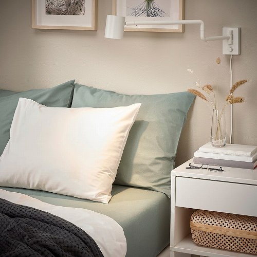 IKEA イケア ボックスシーツ グレーグリーン セミダブル 120x200cm m60549628 DVALA ドヴァーラ 寝具カバー シーツ ベッドカバー おしゃれ シンプル 北欧 かわいい