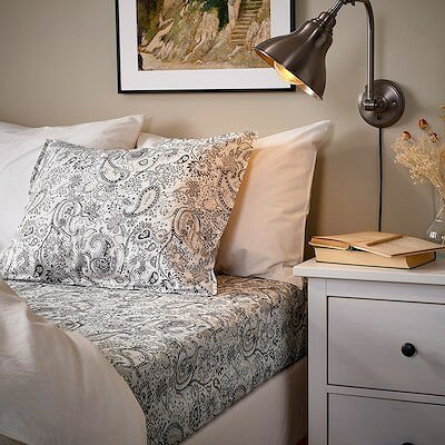 IKEA イケア ボックスシーツ グレー ホワイト セミダブル 120x200cm m70579506 RODGERSIA ロドゲルシア インテリア 寝具 寝具カバー シーツ ボックスシーツ おしゃれ シンプル 北欧 かわいい