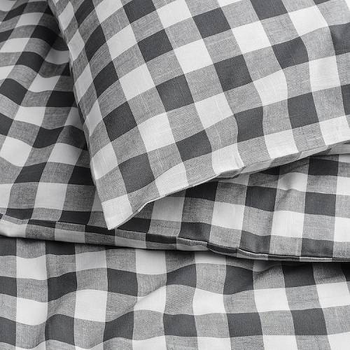 IKEA イケア 掛け布団カバー＆枕カバー2枚 チャコール ホワイト チェック ダブル 200x200cm 50x60cm m30585383 EKTANDVINGE エークタンドヴィンゲ インテリア 収納寝具カバーセット おしゃれ シンプル 北欧 かわいい