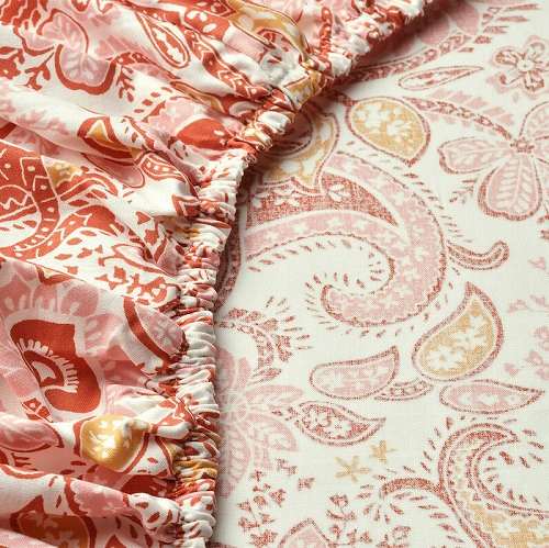 IKEA イケア ボックスシーツ ピンク ホワイト クィーン 160x200cm m40579621 RODGERSIA ロドゲルシア