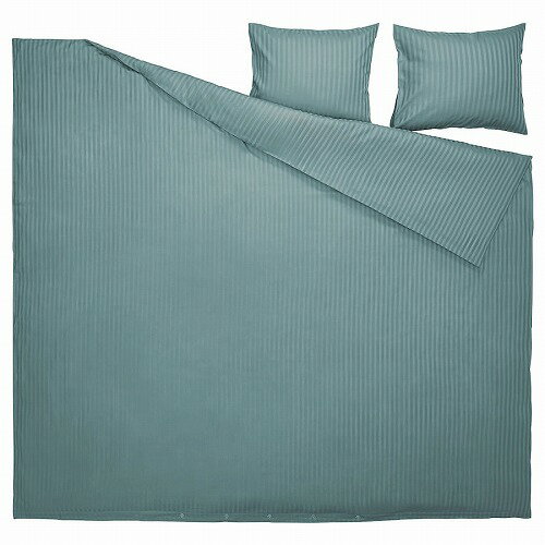 IKEA イケア 掛け布団カバー＆枕カバー2枚 ブルーグリーン ダブル 200x200cm 50x60cm m40595819 NATTJASMIN ナットヤスミン インテリア 寝具カバー シーツ 寝具カバーセット おしゃれ シンプル 北欧 かわいい