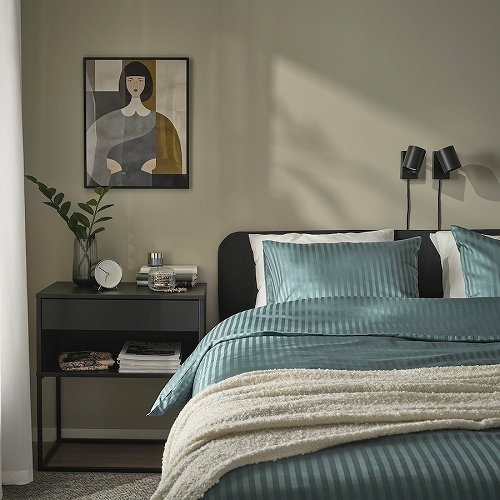 IKEA イケア 掛け布団カバー＆枕カバー2枚 ブルーグリーン ダブル 200x200cm 50x60cm m40595819 NATTJASMIN ナットヤスミン インテリア 寝具カバー シーツ 寝具カバーセット おしゃれ シンプル 北欧 かわいい