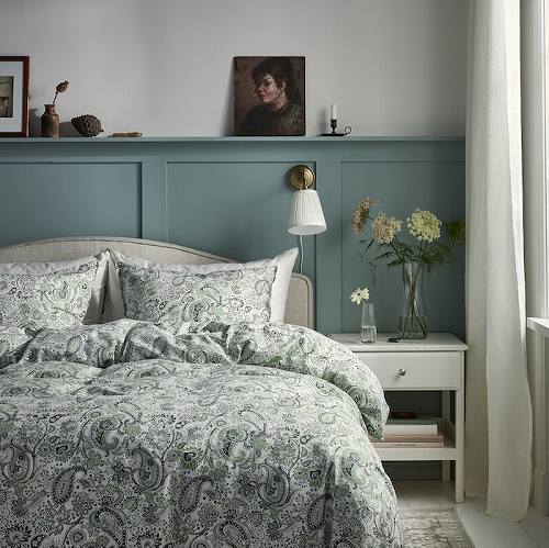 IKEA イケア 掛け布団カバー＆枕カバー グリーン ホワイト シングル 150x200cm 50x60cm m80579426 RODGERSIA ロドゲルシア インテリア 寝具 収納 寝具 寝具カバー シーツ 寝具カバーセット おしゃれ シンプル 北欧 かわいい