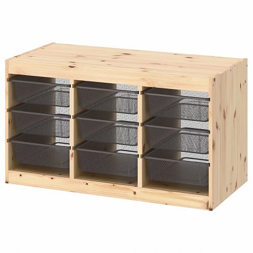 【セット商品】IKEA イケア 収納コンビネーション パイン ダークグレー メッシュSサイズx9個 93x44x53cm big29480834 TROFAST トロファスト インテリア 収納家具 押入れ収納 収納ケース ボックス おしゃれ シンプル 北欧 かわいい