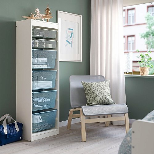 【セット商品】IKEA イケア TROFAST トロファスト 収納コンビネーション ホワイト グリーングレー グレーブルー メッシュS×2個・M×4個 46x30x146cm big49478726 インテリア 収納家具 押入れ収納 収納ケース ボックス おしゃれ シンプル 北欧 かわいい