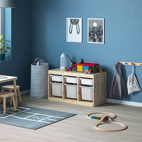 【セット商品】IKEA イケア 収納コンビネーション パイン ボックスSサイズx3個 Mサイズx3個 93x44x53cm v0017 TROFAST トロファスト 収納 家具 子供部屋用インテリア おもちゃ箱 おしゃれ シンプル 北欧 かわいい