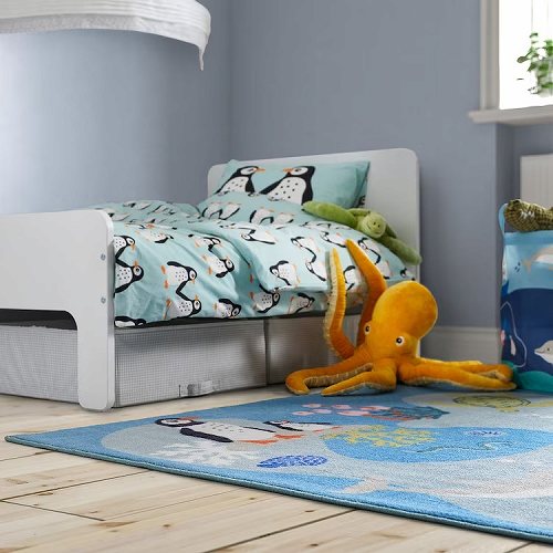 IKEA イケア ラグ 海の動物模様 マルチカラー 133x133cm big60528367 BLAVINGAD ブローヴィンガード インテリア カーペット マット 絨毯 おしゃれ シンプル 北欧 かわいい