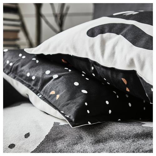 【カバーのみ】IKEA イケア クッションカバー ネコ模様 ホワイト/ブラック 50x50 cm m10599569 KUSTFYRクストフィール インテリア 寝具 収納 クッション 座布団 クッション おしゃれ シンプル 北欧 かわいい