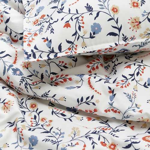 IKEA イケア 掛け布団カバー＆枕カバー ホワイト マルチカラー/フローラルパターン 150x200/50x60 cm m60614746 BRUDKRUSBAR ブルードクルスベール