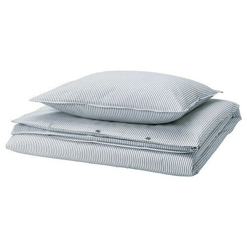 IKEA (イケア)のIKEA イケア 掛け布団カバー＆枕カバー ホワイト ブルー/ストライプ 150x200/50x60 cmシングル m10612194 SOLFIBBLA ソルフィブラ(子供用インテリア)