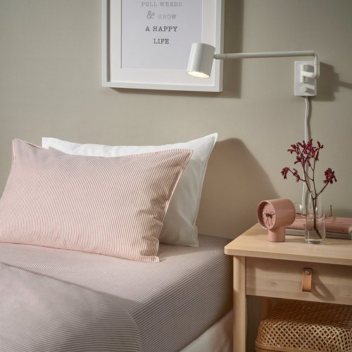 IKEA イケア ボックスシーツ ホワイト レッド/ストライプ 120x200 cm 120x200 cm m90615928 SOLFIBBLA ソルフィブラ