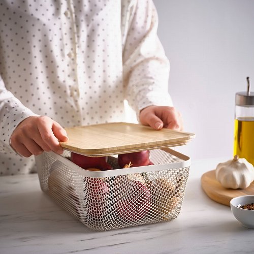 IKEA イケア 食品保存バスケット メタル ホワイト 30x20x11cm m60607326 IKEA 365 キッチン用品 食器 調理器具 保存容器 調味料入れ 保存容器 キャニスター おしゃれ シンプル 北欧 かわいい