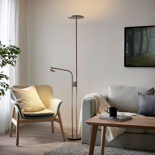 IKEA イケア LEDフロアアップライト 読書ランプ 調光可能 ニッケルメッキ 180cm m20459714 ISJAKT イスヤクト インテリア ライト 照明器具 フロアスタンド ランプ おしゃれ シンプル 北欧 かわいい リビング