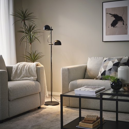 IKEA イケア フロアランプ 2スポット ブラック m30566676 FOLKBAT フォルクボート インテリア 収納 ライト 照明器具 フロアスタンド ランプ おしゃれ シンプル 北欧 かわいい