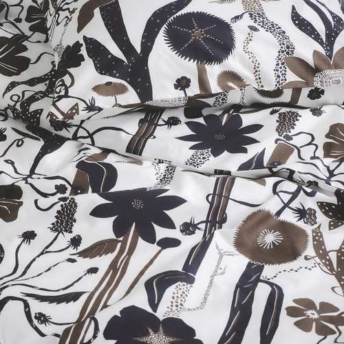 IKEA イケア 掛け布団カバー＆枕カバー2枚 ホワイト/ブラック/ブラウン ダブル 200x200cm 50x60cm m00606344 LUNDSKAFTING ルンドスカフティング インテリア 寝具カバー シーツ 掛け布団カバー おしゃれ シンプル 北欧 かわいい