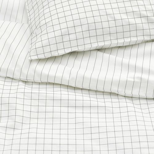 IKEA イケア 掛け布団カバー＆枕カバー2枚 ホワイト/チャコール ダブル 200x200cm 50x60cm m90600494 DOFTAKLEJA ドフタクレイヤ インテリア 寝具カバー シーツ 掛け布団カバー おしゃれ シンプル 北欧 かわいい