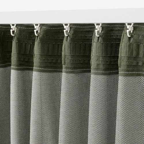 IKEA イケア 遮光カーテン（わずかに透光） 1組 ダークグリーン 緑 145x250cm m90504591 TIBAST ティバスト インテリア ブラインド ドレープカーテン おしゃれ シンプル 北欧 かわいい リビング クッション