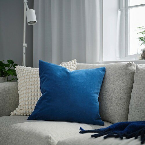 【セット商品】IKEA イケア クッションカバー＋フェザー綿クッション 2点セット ブルー 50x50cm m20590931cf+n80262192 SANELA サネーラ インナークッション付き おしゃれ シンプル 北欧 かわいい