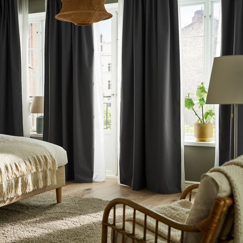 IKEA イケア 遮光カーテン1組 ヘディングテープ付き ダークグレー 145x250cm m90597156 KORGMOTT コリモット インテリア 寝具 収納 カーテン ブラインド ドレープカーテン おしゃれ シンプル 北欧 かわいい
