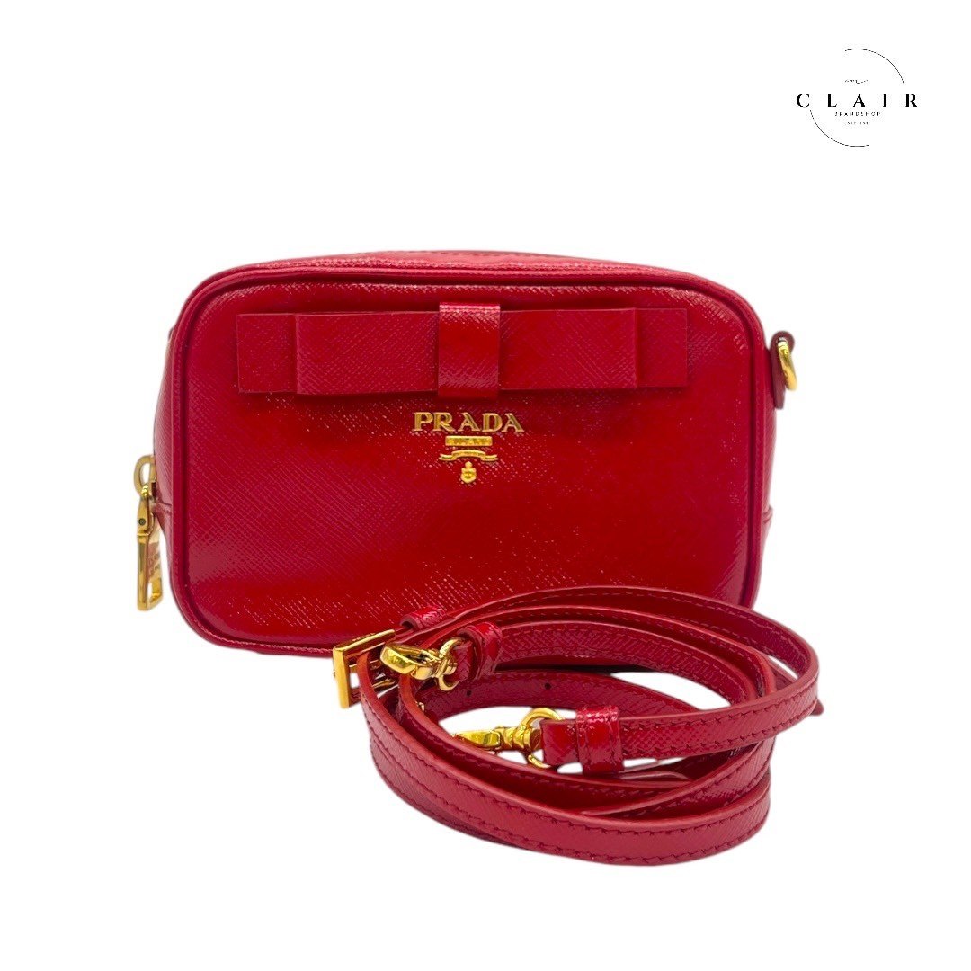 59B38|美品|プラダ サフィアーノ 2wayバッグ レザー レッド 59B38|美品|プラダ サフィアーノ 2wayバッグ レザー レッド