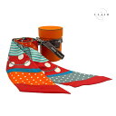 【中古】エルメス Hermès Clic Clac a Pois クリック クラック ドット スカーフ ツイリー オレンジ マルチカラー シルク
