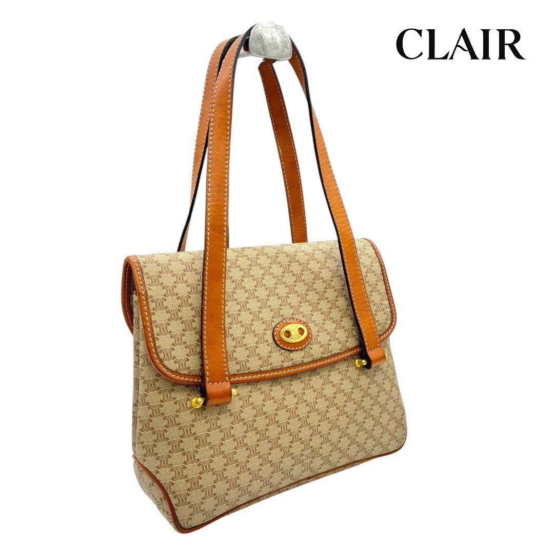 樂天商城 - 【中古】セリーヌ CELINE マカダム バック ショルダー PVC×レザー 茶 ゴールド金具 レディース ヴィンテージ