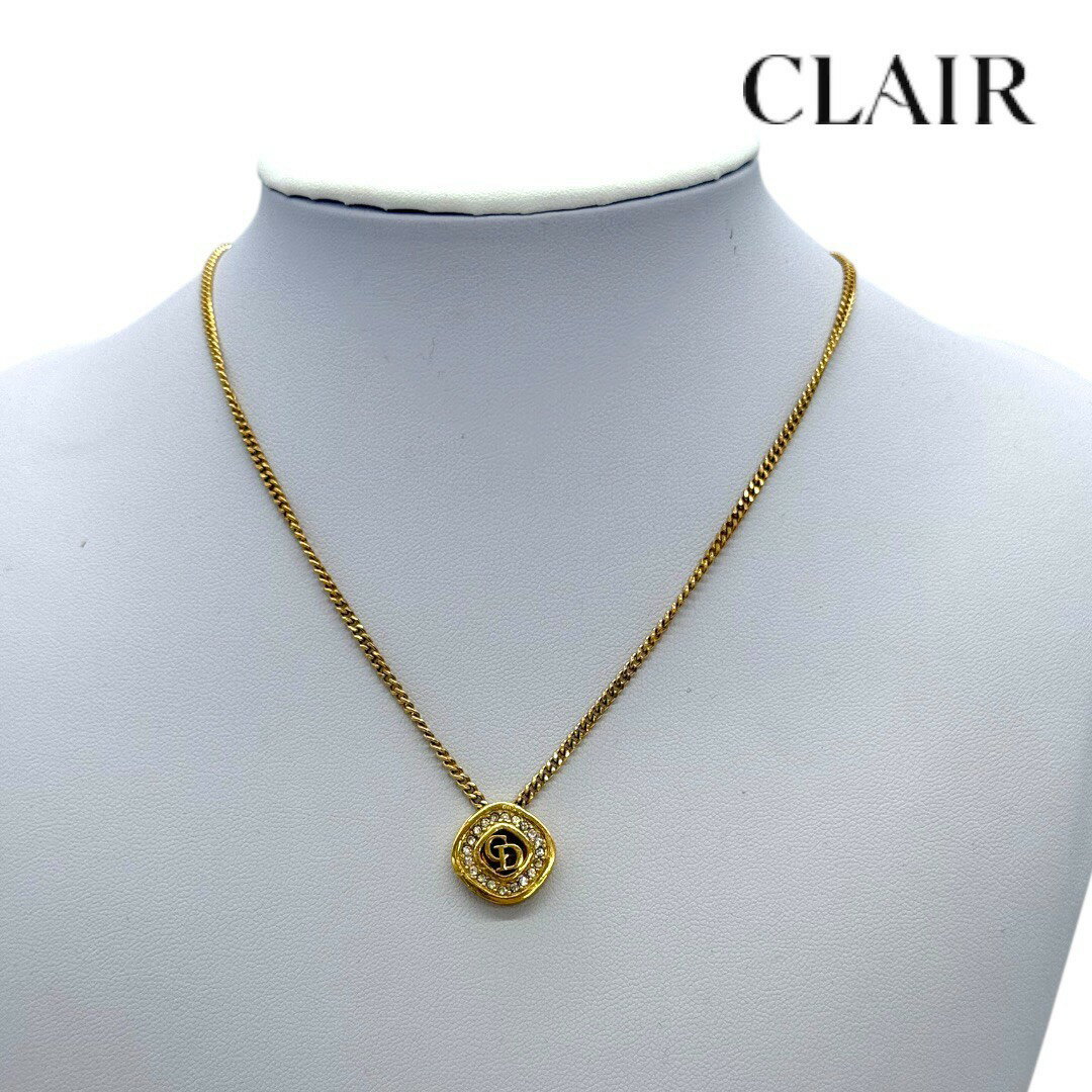 Rakuten - 【中古】Christian Dior ディオール CDロゴ ラインストーンネックレス ゴールド