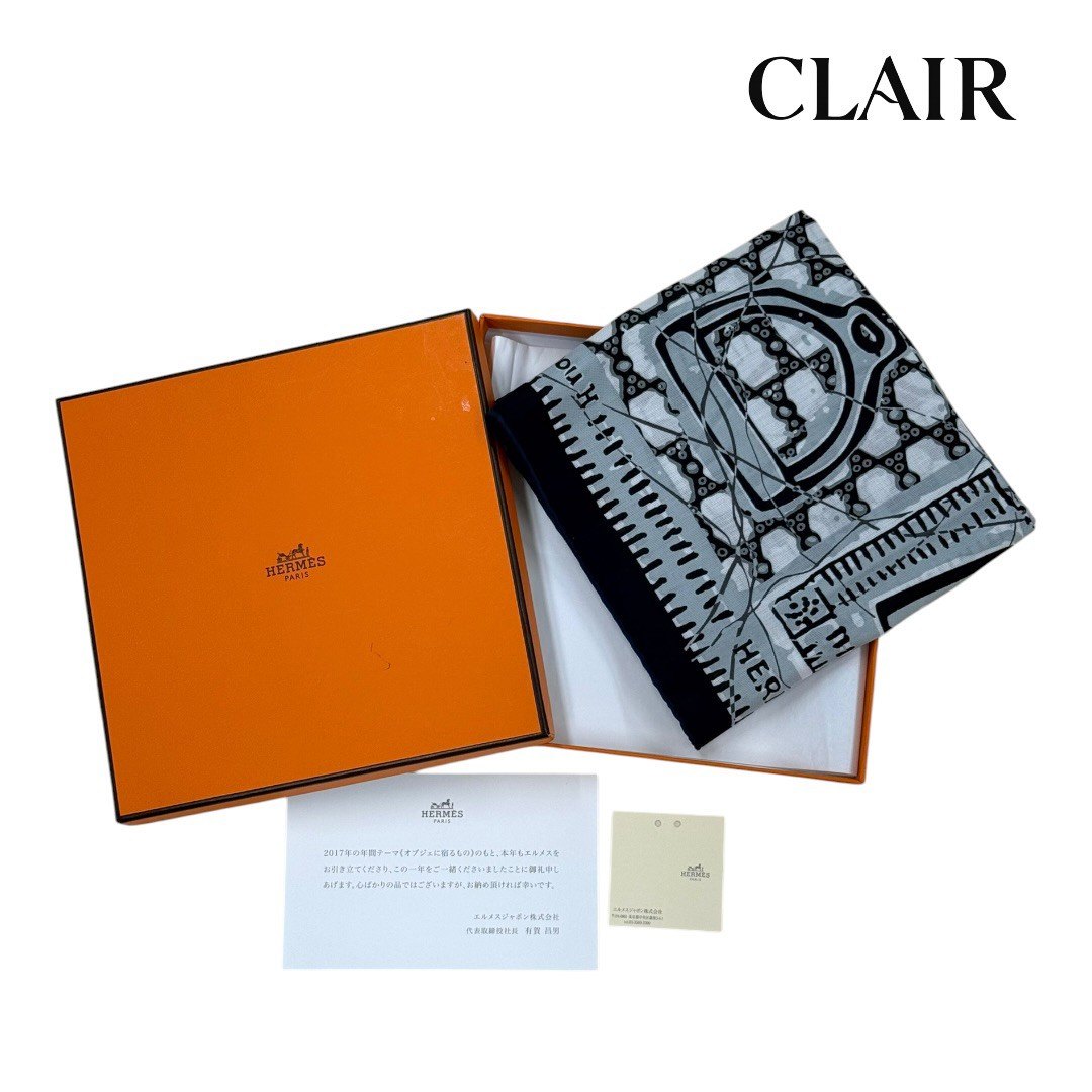 Rakuten - 【中古】エルメス カレ65 Le Boubou H ブーブーH スカーフ ネイビー メンズ レディース HERMES