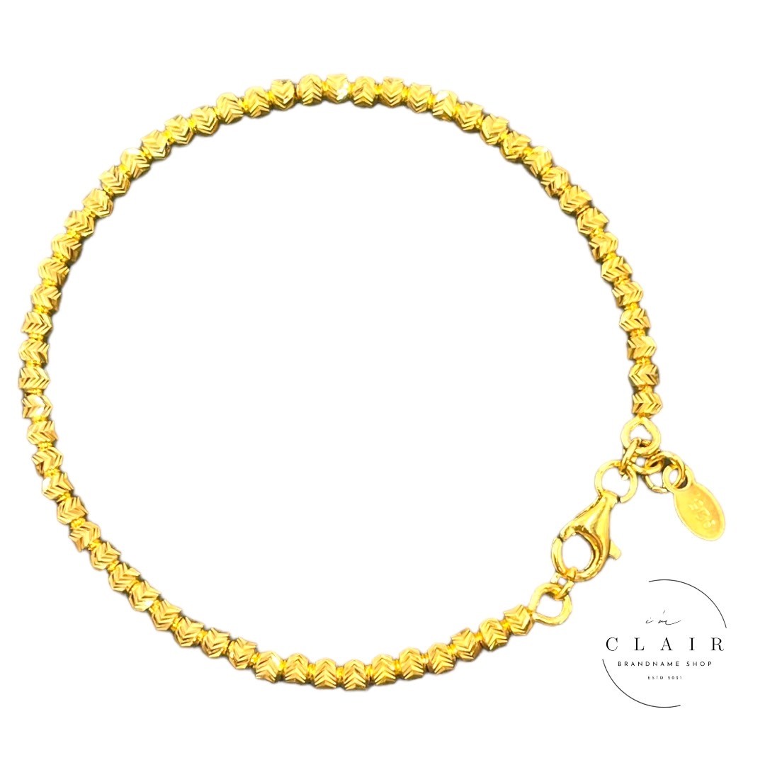 樂天商城 - 新品 ハンドメイド SV925 24金 シルバー カットボールチェーンブレスレット 925刻印あり スターリングシルバー925 銀 ゴールドカラー 15イエローゴールド YGコーティング15cm 幅3mm 5.3g 男女兼用 ユニセックス メンズ レディース 海外買付