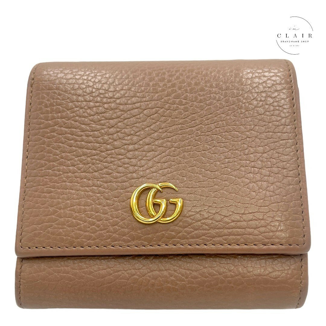【中古】 グッチ 折財布 GGマーモント レザー ウォレット 598587 本革 ベージュ レディー ...